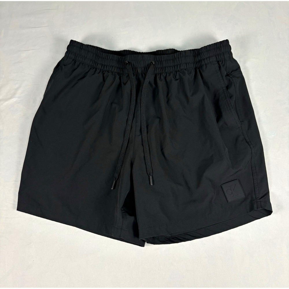 Calvin Klein Boys Black Solid Swim Shorts XL Elastic Waist Drawstring Pockets